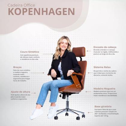 Imagem de Cadeira de Escritório Ergonômica Giratória Fratini Kopenhagen Presidente Office Apoio Cabeça Marrom