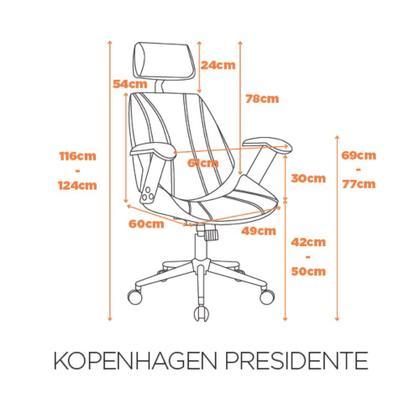 Imagem de Cadeira de Escritório Ergonômica Giratória Fratini Kopenhagen Presidente Office Apoio Cabeça Marrom