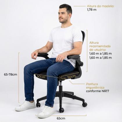 Imagem de Cadeira De Escritório Ergonômica Laudo NR17 Espuma Injetada Regulagem De Altura Ajuste Lombar Estofado Respirável Em Mesh Braços Retrátil Marca Brin7