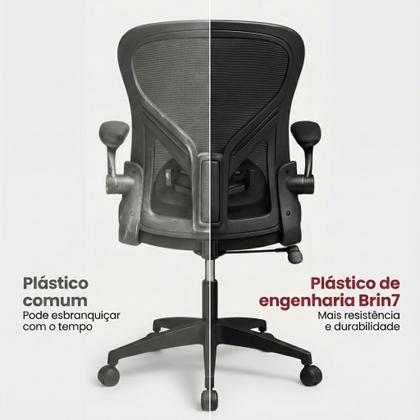 Imagem de Cadeira De Escritório Ergonômica Laudo NR17 Espuma Injetada Regulagem De Altura Ajuste Lombar Estofado Respirável Em Mesh Braços Retrátil Marca Brin7