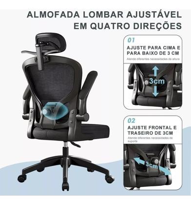 Imagem de Cadeira de Escritório Ergonômica Mesh  Reclinável, Giratória, com Apoio de Cabeça e Lombar, Cabide Embutido, Regulagem de Altura, Base Reforçada