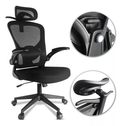 Imagem de Cadeira de Escritório Ergonômica Mesh  Reclinável, Giratória, com Apoio de Cabeça e Lombar, Cabide Embutido, Regulagem de Altura, Base Reforçada