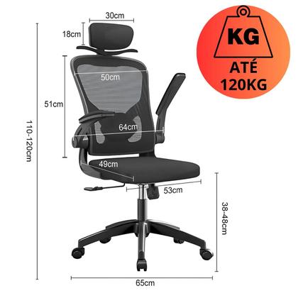Imagem de Cadeira de Escritório Ergonômica Mesh  Reclinável, Giratória, com Apoio de Cabeça e Lombar, Cabide Embutido, Regulagem de Altura, Base Reforçada