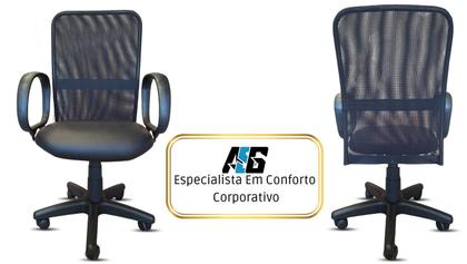 Imagem de Cadeira de Escritório Ergonômica NR17 Confortável Home Office Executiva Apoio Lombar Braços Trabalho Giratória Diretor Tela Mesh Preta Com Rodinha