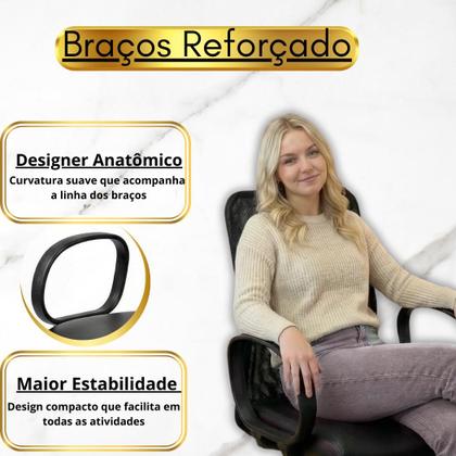 Imagem de Cadeira de Escritório Ergonômica NR17 Confortável Home Office Executiva Apoio Lombar Braços Trabalho Giratória Diretor Tela Mesh Preta Com Rodinha