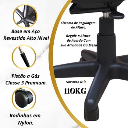 Imagem de Cadeira de Escritório Ergonômica NR17 Confortável Home Office Executiva Apoio Lombar Braços Trabalho Giratória Diretor Tela Mesh Preta Com Rodinha