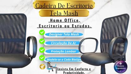 Imagem de Cadeira de Escritório Ergonômica NR17 Confortável Home Office Executiva Apoio Lombar Braços Trabalho Giratória Diretor Tela Mesh Preta Com Rodinha