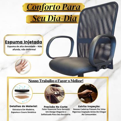 Imagem de Cadeira de Escritório Ergonômica NR17 Confortável Home Office Executiva Apoio Lombar Braços Trabalho Giratória Diretor Tela Mesh Preta Com Rodinha