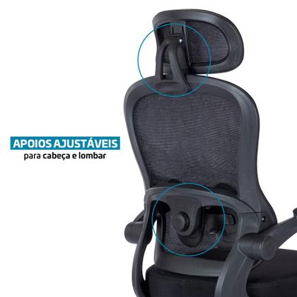 Imagem de Cadeira de Escritório Ergonômica Presidente Apoio Lombar Encosto Cabeça Giratória Sistema Relax Belmóveis BME1