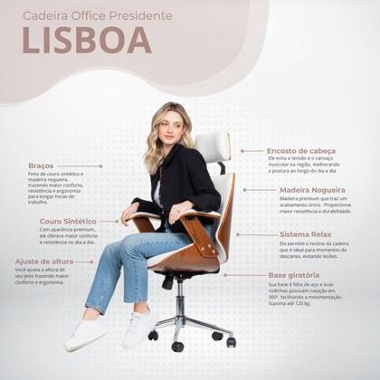 Imagem de Cadeira de Escritório Ergonômica Presidente Giratória Office Lisboa Madeira Rivatti Branca