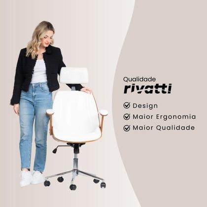 Imagem de Cadeira de Escritório Ergonômica Presidente Giratória Office Lisboa Madeira Rivatti Branca