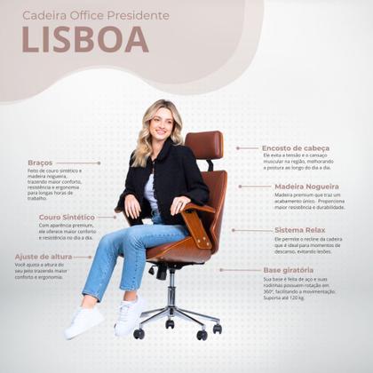 Imagem de Cadeira de Escritório Ergonômica Presidente Giratória Office Lisboa Madeira Rivatti Marrom
