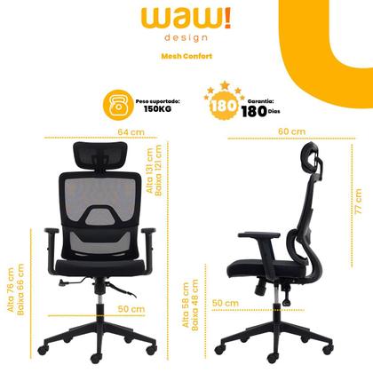 Imagem de Cadeira de Escritório Ergonômica Ravena com Suporte Lombar Em Tela Mesh Preto