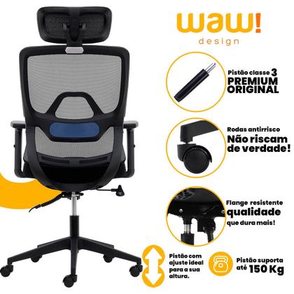 Imagem de Cadeira de Escritório Ergonômica Ravena com Suporte Lombar Em Tela Mesh Preto