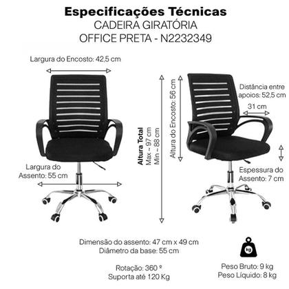 Imagem de Cadeira De Escritório Giratória Conforto Total Office Escrivaninha Atendimento Secretária Zebrada Estofado Mesh