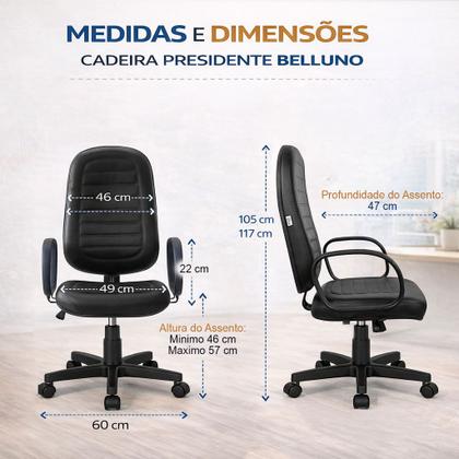 Imagem de Cadeira De Escritório Giratória Presidente Belluno Ergonômica com Braços material sintético Preta