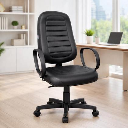 Imagem de Cadeira De Escritório Giratória Presidente Belluno Ergonômica com Braços material sintético Preta