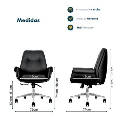 Imagem de Cadeira de Escritório Home Office Diretor Prestige Preta com Assento em Espuma laminada Base Giratória Cromada