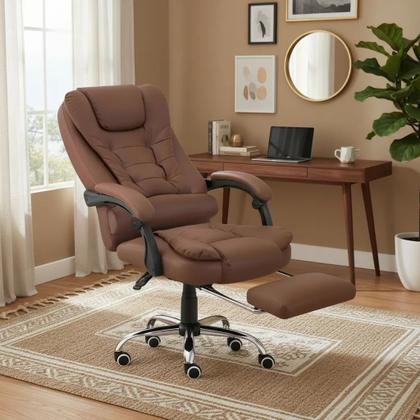 Imagem de Cadeira De Escritório Itália Presidente Ergonômica material sintético Encosto Ajustável Com Trava E Apoio Para Pés Cor Marrom Luvinco