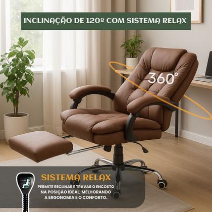 Imagem de Cadeira De Escritório Itália Presidente Ergonômica material sintético Encosto Ajustável Com Trava E Apoio Para Pés Cor Marrom Luvinco
