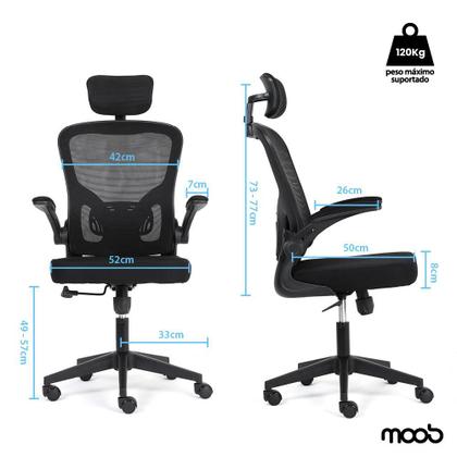 Imagem de Cadeira de Escritório Mesh Presidente Moob VENEZA Giratória Ergonômica Com Sistema Relax Preta