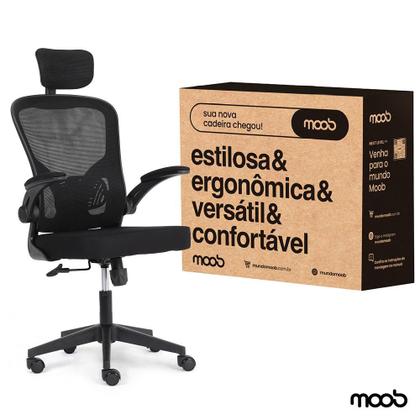 Imagem de Cadeira de Escritório Mesh Presidente Moob VENEZA Giratória Ergonômica Com Sistema Relax Preta