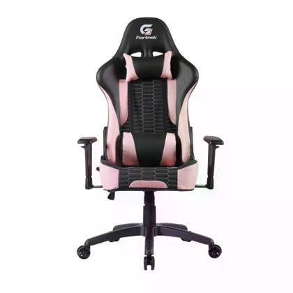 Imagem de Cadeira de Escritório Modelo Gamer Jogador Profissional Com Rodinhas Com Almofadas de Apoio para Lombar e Pescoço e Reclinação de 155 Cor Rosa e Preto