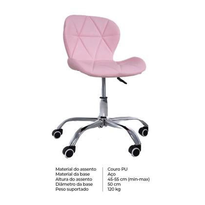 Imagem de Cadeira de Escritório Office com rodízios Estofada Slim Rosa