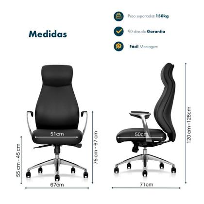 Imagem de Cadeira de Escritório Presidente Apex Preta Base giratória em alumínio Espuma Laminada D28 rodizio Nylon Anti Risco