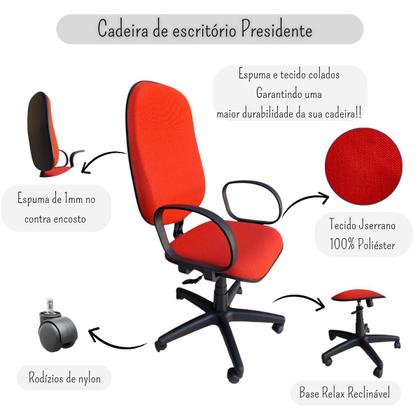 Imagem de Cadeira de Escritório Presidente, Base Giratória com Relax e Braços Fixos Tecido na cor Vermelho