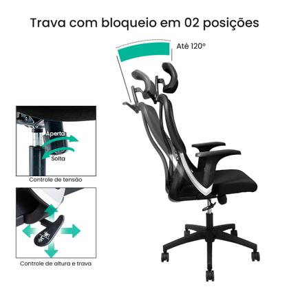 Imagem de Cadeira de Escritório Presidente Ergonômica Reclinável Com Trava e Cabideiro ERGO BASIC Crivelo
