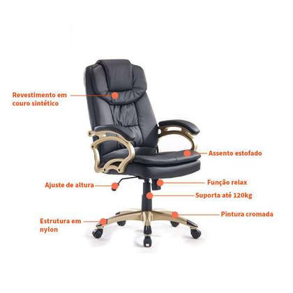 Cadeira de Escritório Presidente Giratória Clark Preta e Dourada - Mobly Imagem de Cadeira de Escritório Presidente Giratória Clark Preta e Dourada