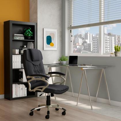 Imagem de Cadeira de Escritório Presidente Giratória Clark Preta e Dourada