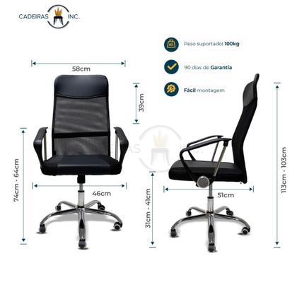 Imagem de Cadeira de Escritório Presidente Giratória Preta Tela Mesh