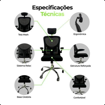 Imagem de Cadeira de Escritório Presidente Mesh Elegance Preta