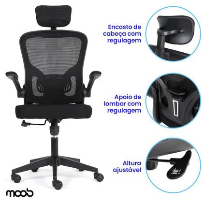Imagem de Cadeira De Escritório Presidente Mesh Moob VENEZA Giratória Ergonômica Com Sistema Relax Preta