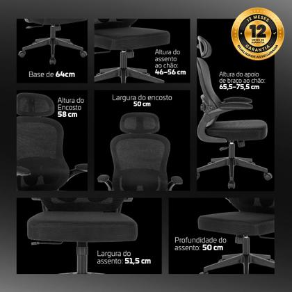 Imagem de Cadeira de Escritório Presidente Reclinável Ergonômica 150kg Home Office Belmóveis BM1