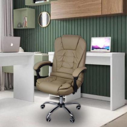 Imagem de Cadeira De Escritório Presidente Reclinável Ergonômica Bege