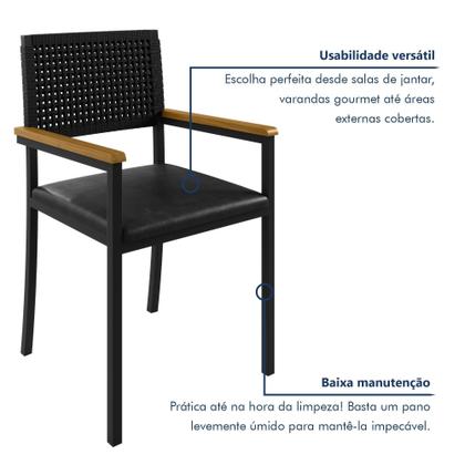 Imagem de Cadeira de Jantar Estofada com Braços Madri Preto