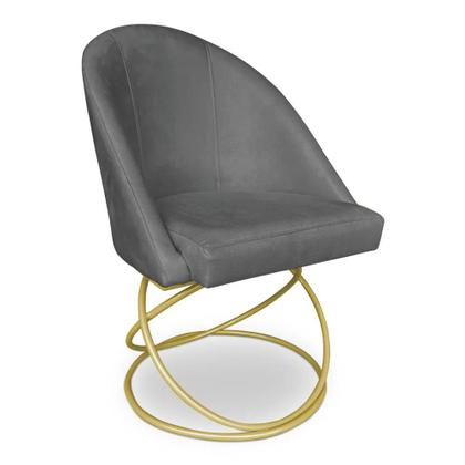 Imagem de Cadeira De Jantar Luxo Base De Metal Dourado Sala Esritório Recepção Suede Veludo Grafite Do Lar Móveis
