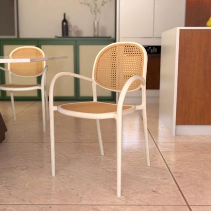 Imagem de Cadeira de Jantar Roma com Braço para Sala e Cozinha - Bege