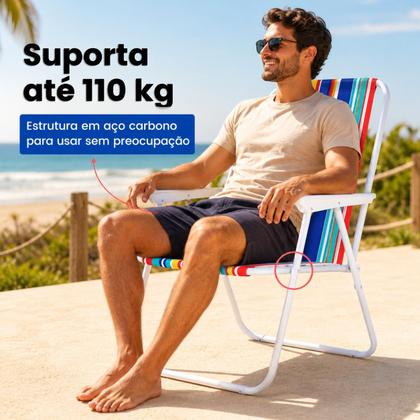 Imagem de Cadeira de Praia Alta Dobrável em Aço Carbono Suporta até 110kg Cores Sortidas Ômega
