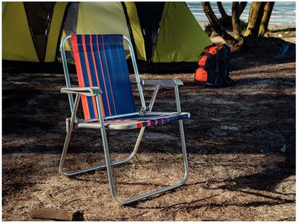 Imagem de Cadeira de Praia Alta Tramontina Basic Samoa Azul Escuro e Laranja