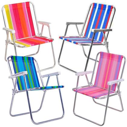 Imagem de Cadeira de Praia e Piscina Alta em Alumínio Kit 4 Peças Cores Variadas 25500 BEL