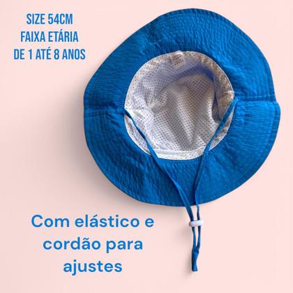 Imagem de Cadeira de Praia Infantil Dinossauro com Guarda-Sol e Chapéu Azul com fator de proteção UV - RIKABUNI