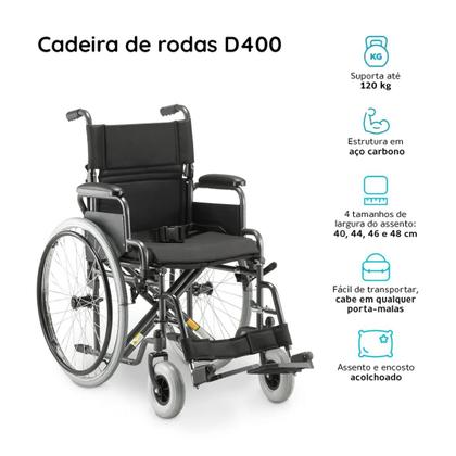 Imagem de Cadeira De Rodas D400 Dobrável T44 Até 120 kg Aço Dellamed