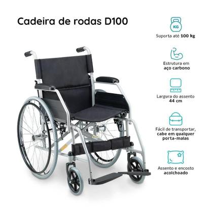 Cadeira de Rodas Dobravel Dellamed em Aço até 100KG D100 5588 Imagem de Cadeira de Rodas Dobravel Dellamed em Aço até 100KG D100 5588