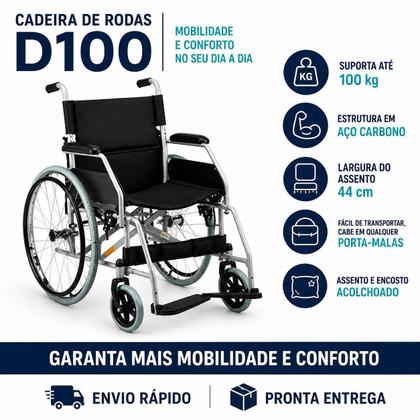 Imagem de Cadeira de Rodas Dobravel em Aço Carbono D100 Dellamed ate 120kg Confortavel Resistente