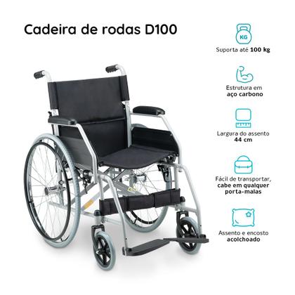 Imagem de Cadeira De Rodas Dobrável Resistente Até 100kg D100 Dellamed Cor Preta