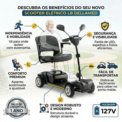Imagem de Cadeira de rodas elétrica motorizada lb dellamed dobrável